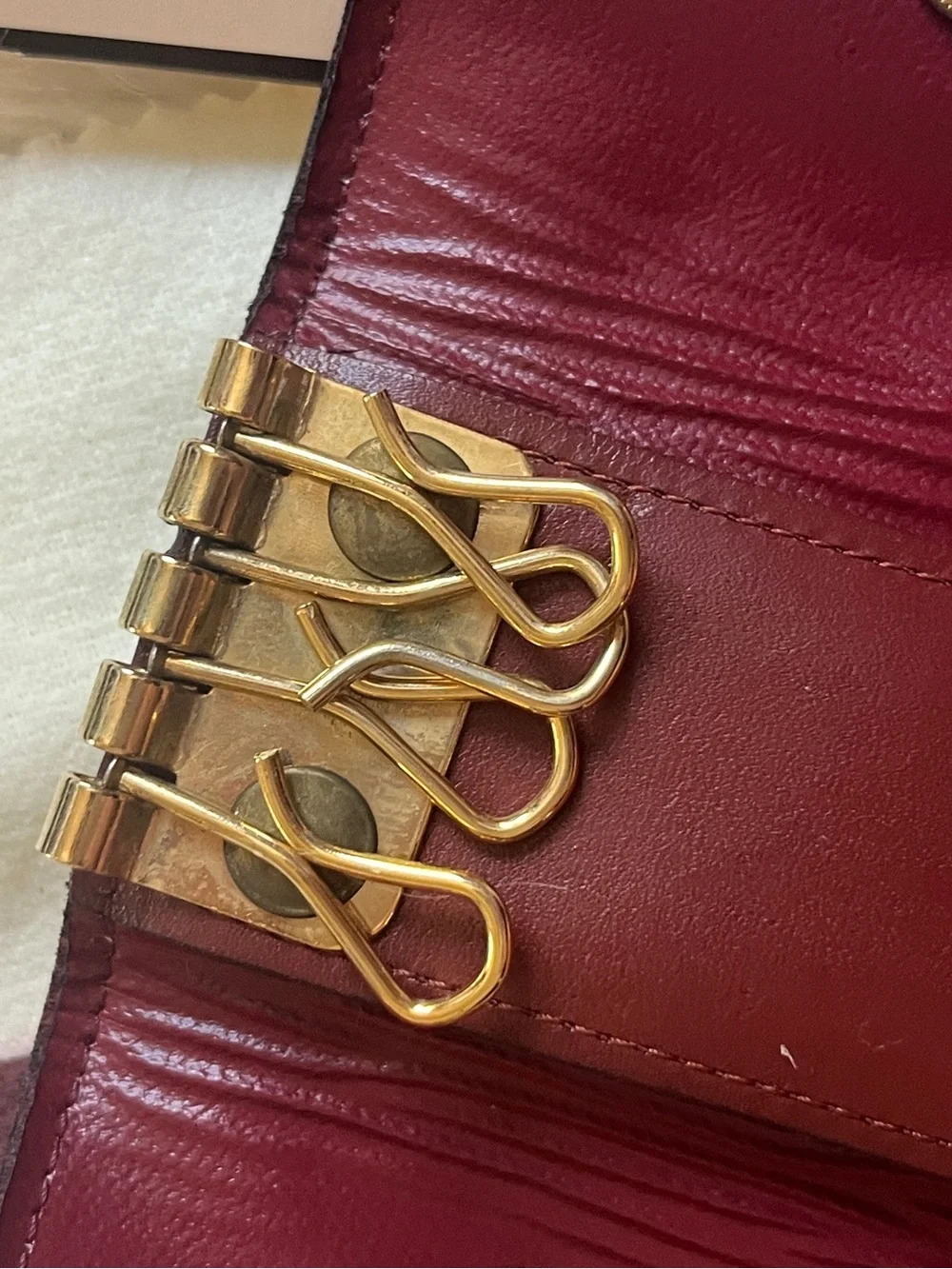 Cartier Burgundy and Gold Leather Key Case, wallet & perfum sample bundle